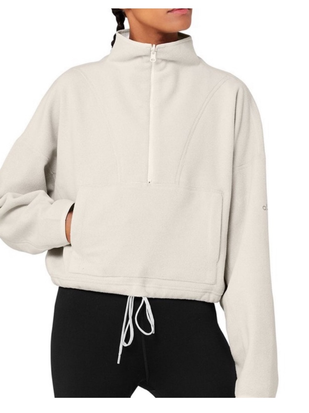 ALO Yoga Ying Yang Half Zip Crop Pullover Top in Bone Heather Size XS